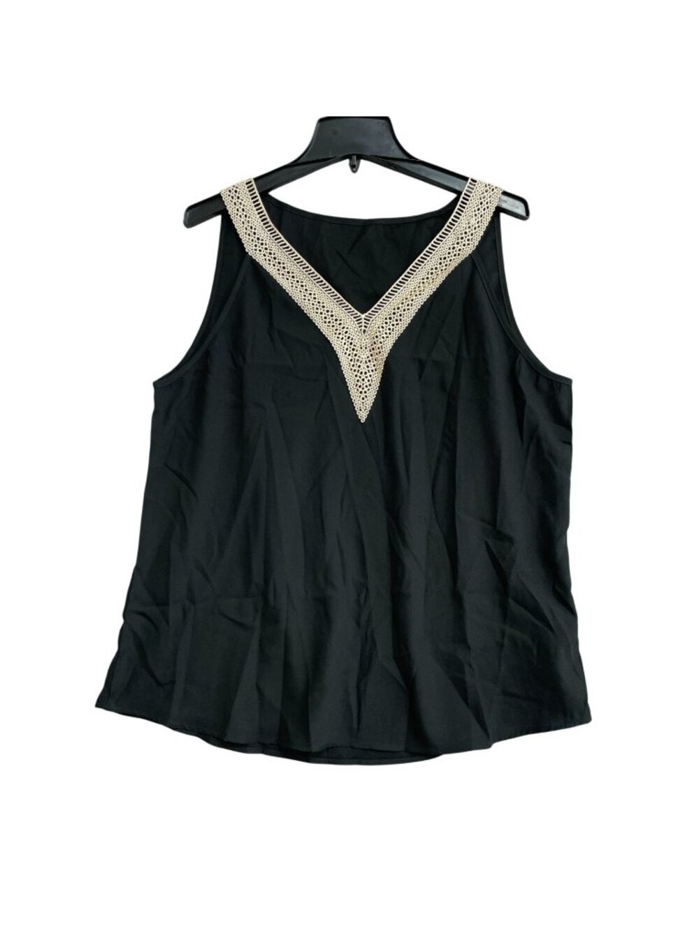 NWT Cupshe Women's XL Black Sleeveless Chiffon Tank Top With Crochet Trim B0664
